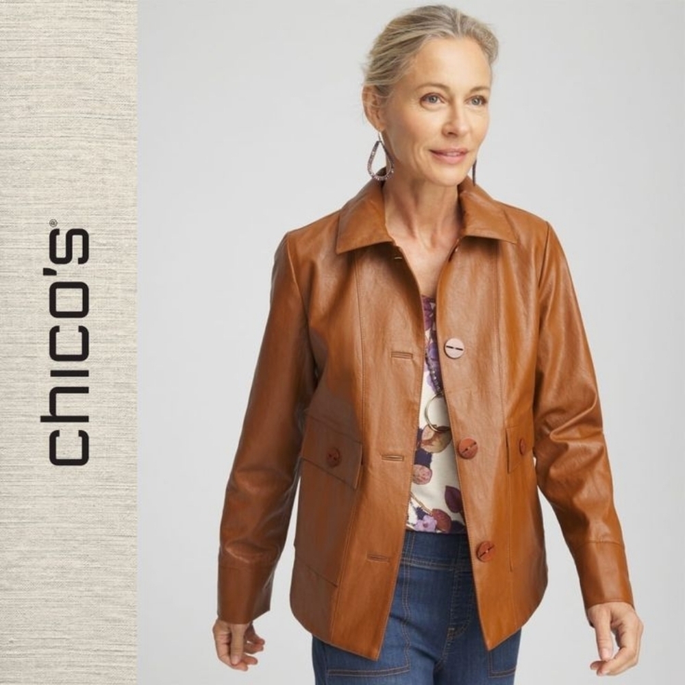 Chico's Nwt Faux Leather Cropped Cinnamon Stick Jacket 4/Xxl